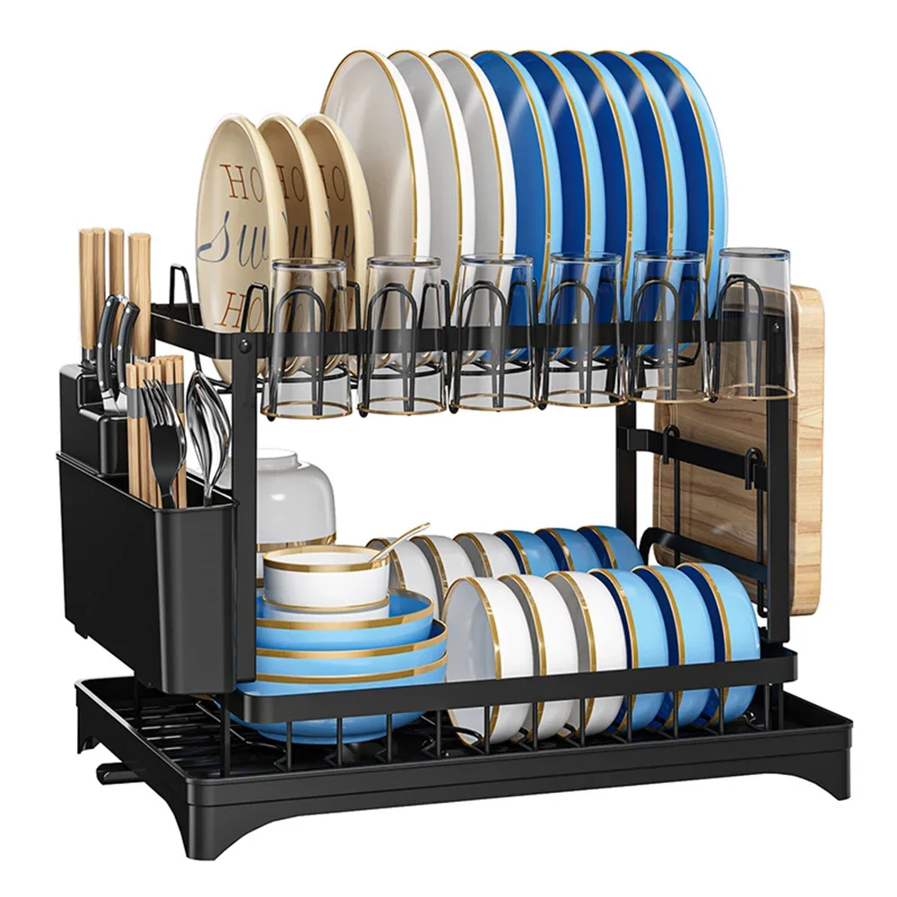 2 Tier Dish Bowl Drainer Storage Rack Kitchen Dish Drying Rack with Drain  Basket Countertop Dinnerware Organizer Drainboard - AliExpress