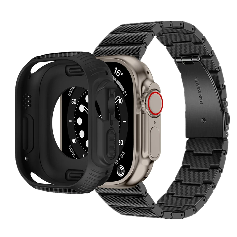 

Soft Case+Carbon Fiber Band for Apple Watch Ultra Strap 49mm Watchbands Bumper for iWatch Series 8 Ultra 49mm Bracelet