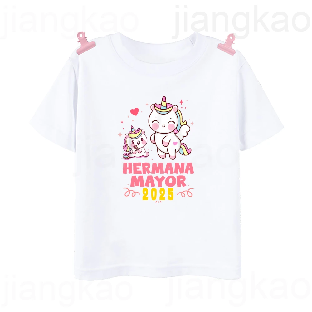 I Will Become A Sister Spanish Printed Kids Shirt Pregnant Announcement T-shirt Girls Short Sleeve Tee Child Summer Clothes Tops 4