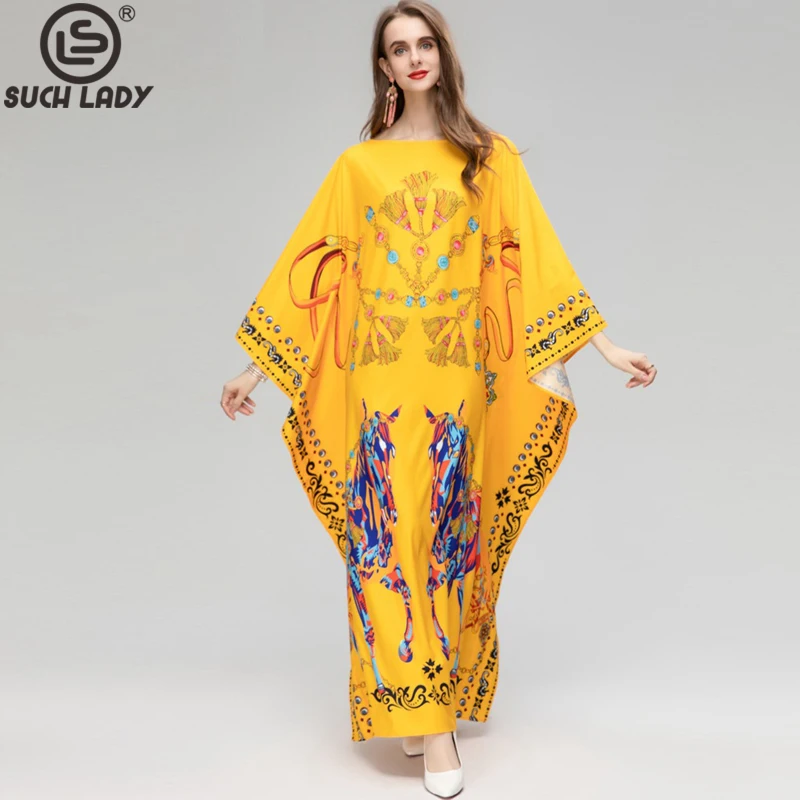 

Женское модельное платье с круглым вырезом, свободное дизайнерское платье с длинным рукавом и принтом, большие размеры