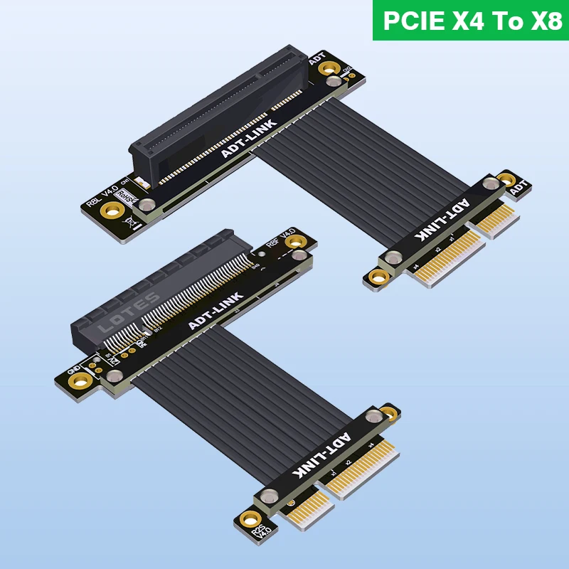 

PCI Express 4.0 X4 To X8 PCI-E X4 To X8 Turn 90 Degree Upright Right Angle Extension Cables For gigabit LAN , PCIe NVMe RAID SSD