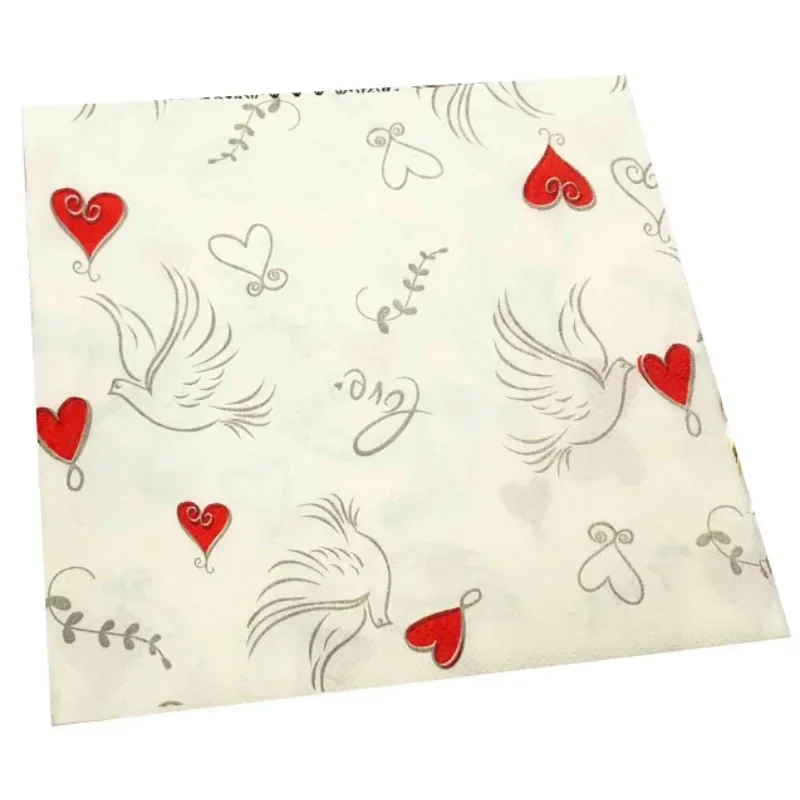 Paper Napkins Disposable Paper Placemats Tissue Paper Decoration Colourful Printed Napkin Wedding Creative Paper Napkin Wedding Heart Shaped Facial Tissue Table Setting Paper Placemat 20pcs/pac