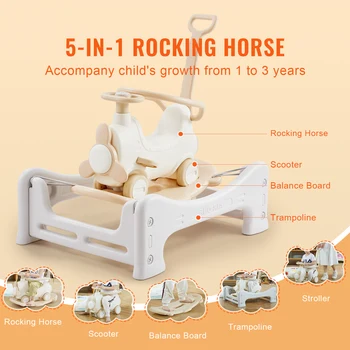 Rocking Horse for Toddlers 1-3 Years, Baby Rocking Horse with Trampoline Detachable Balance Board 2