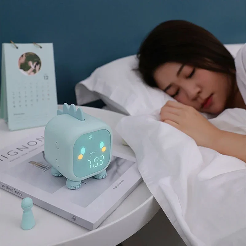 야간 조명 귀여운 표현 알람 시계 어린이 알람 시계 음성 제어 조명 가정용 온도계 다기능
