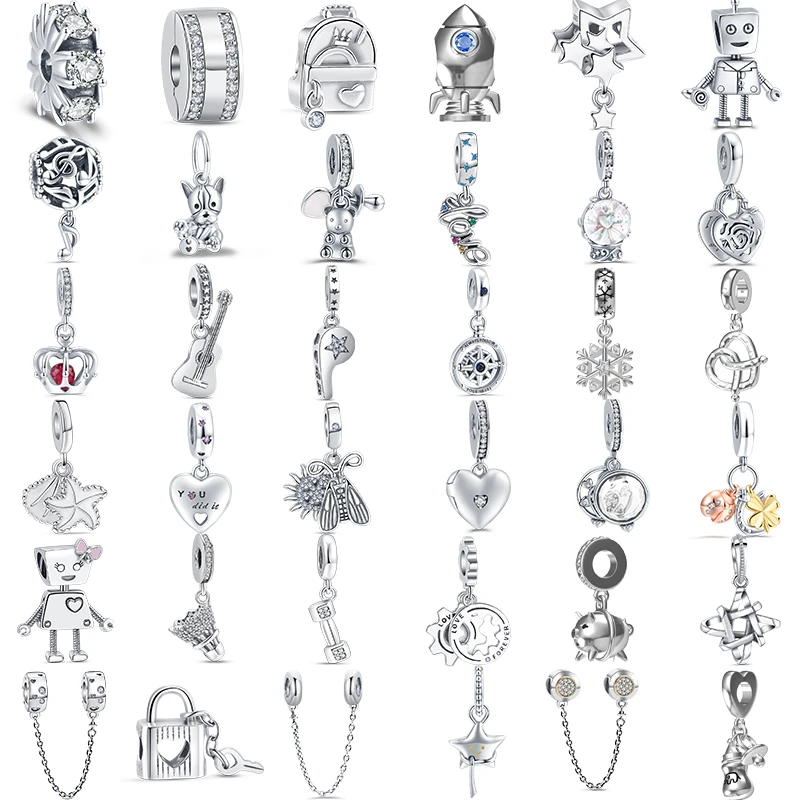 100-real-925-silver-simple-puppy-robot-badminton-snowflake-heart-charm