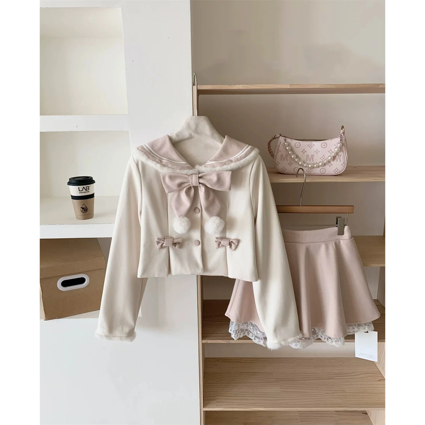 Women y2k Aesthetic 2 Piece Bow Pink Lolita Sets Coquette