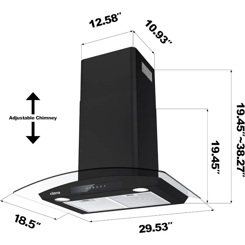 Black Range Hood 30 inch with Soft Touch Control 450 CFM Stove Vent Hood for Kitchen with 3 Speed Exhaust Fan Auto Shut 2