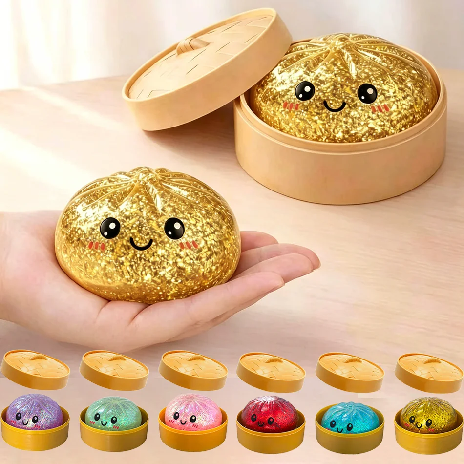 Hot Kawaii Dumpling Stress Ball Toy with Smile Face Unique Steamer Base Squeezable Dough Ball Birthday Gift for Girl Boy Gifts