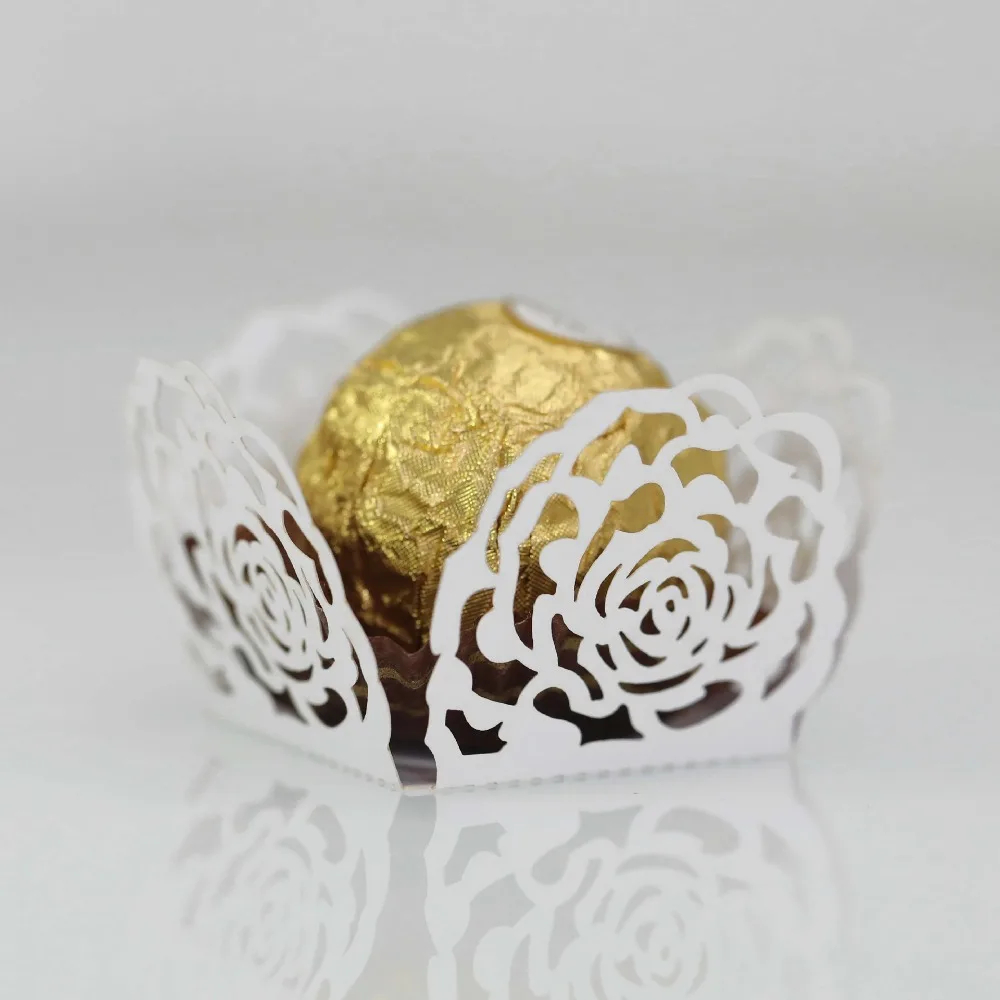 New 50pcs Chocolate Packing Chocolate Tray Paper Dessert Decor Rose Lace Candy Cups Hollow-Out Truffle Wrappers Party Cake Decorating Tools Cake Baking Tools Cake Making Tools
