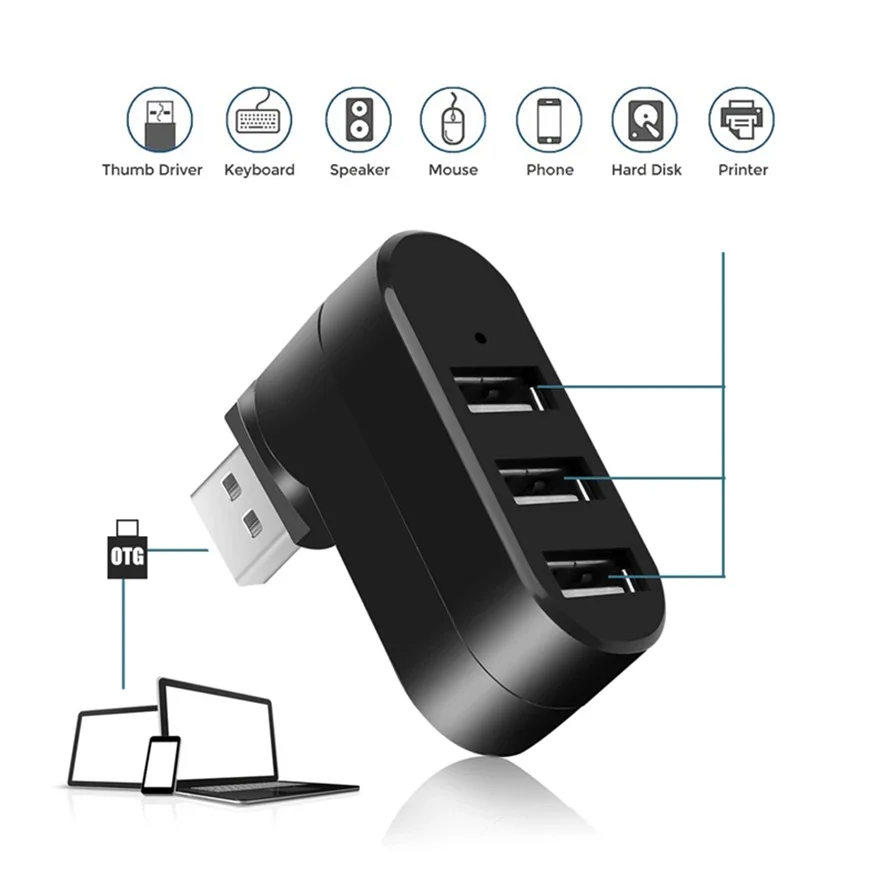 Versatile Rotatable 3-Port USB 3.0 Hub Adapter