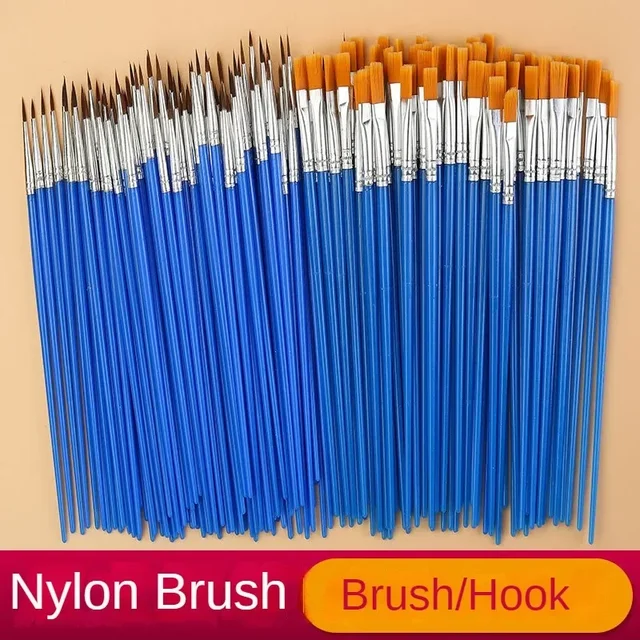 10/20/50Pcs Painting Brushes Set Art Round Flat Hair Nylon Hair Paint Brush Pen for Oil Acrylic Watercolor School Art Supplies 1