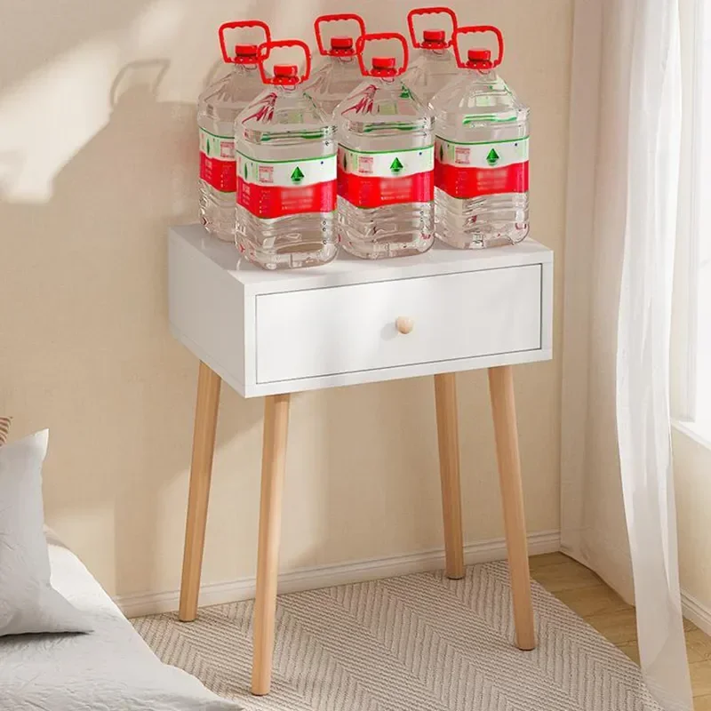 Modern with Drawer Nightstand , Bedside Table with Solid Wood Legs, Adorable Practical End Side Table Open Storage Shelf