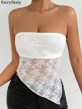 Fairyshely 2026 Summer Off Shoulder Strapless Lace Top Women Sexy Bandeau Bodycon Short Tops Lady Sleeveless Club Party Clothes