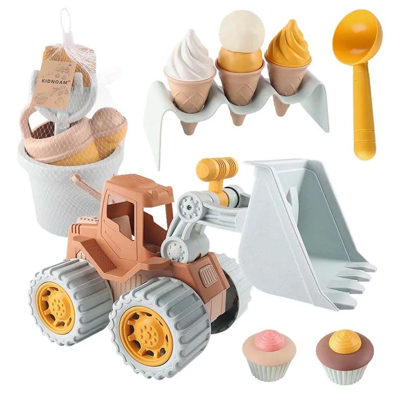 

Summer Children Sand Beach Toys Simulation Ice Cream Cake Model Bulldozer Beach Bucket Wheat Straw Seaside Play Sand Water Game