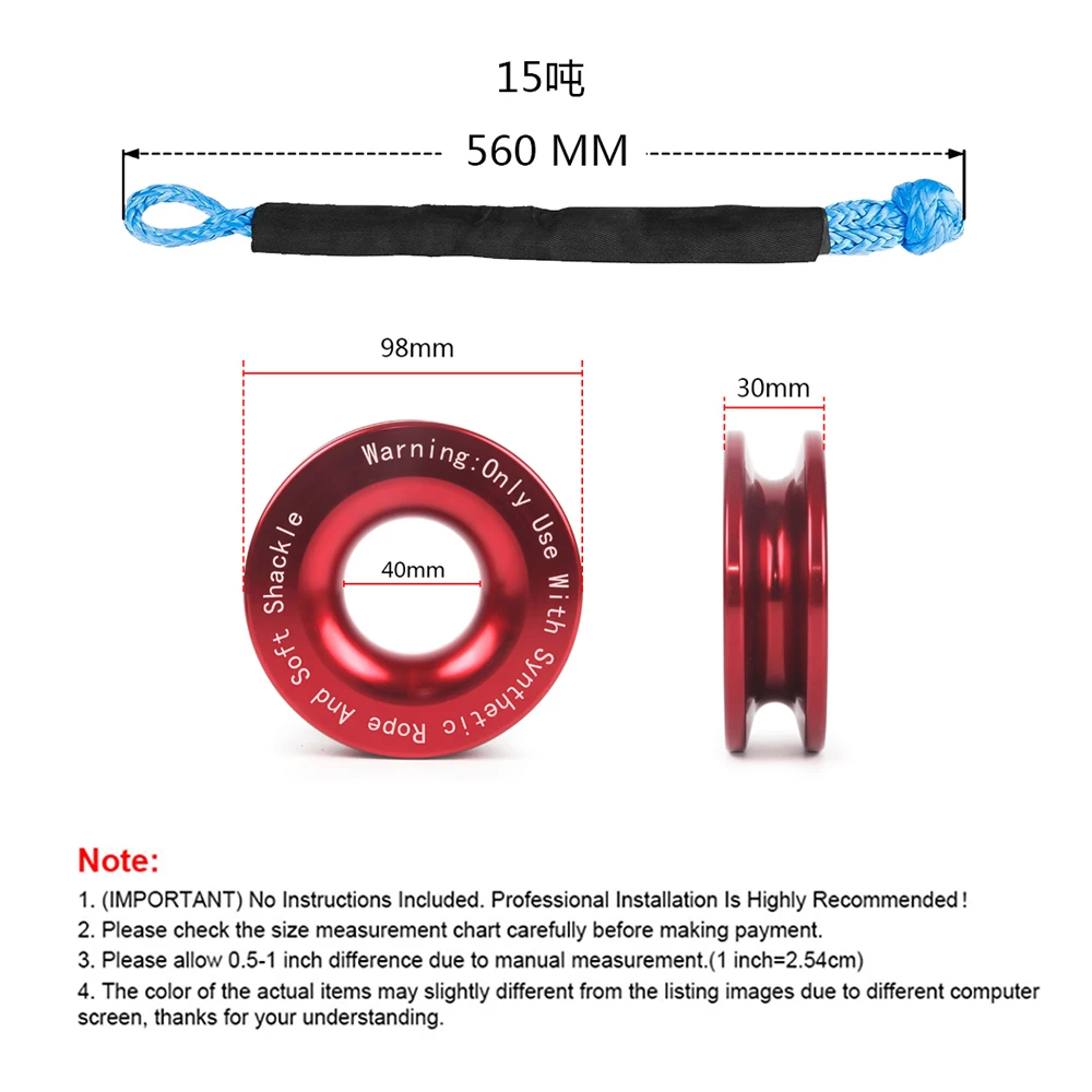 55000lbs Winch Rope Synthetic Soft Shackle + Recovery Ring Set Rugged Shackles With Protective Sleeve for Truck Vehicle Recovery winch rope set