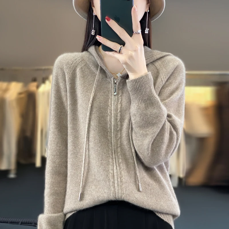 

Autumn Winter Cashmere Sweater Women's Hooded cardigan Fashion Loose Casual Sweater Women's Thickened Top Coat Korean Version