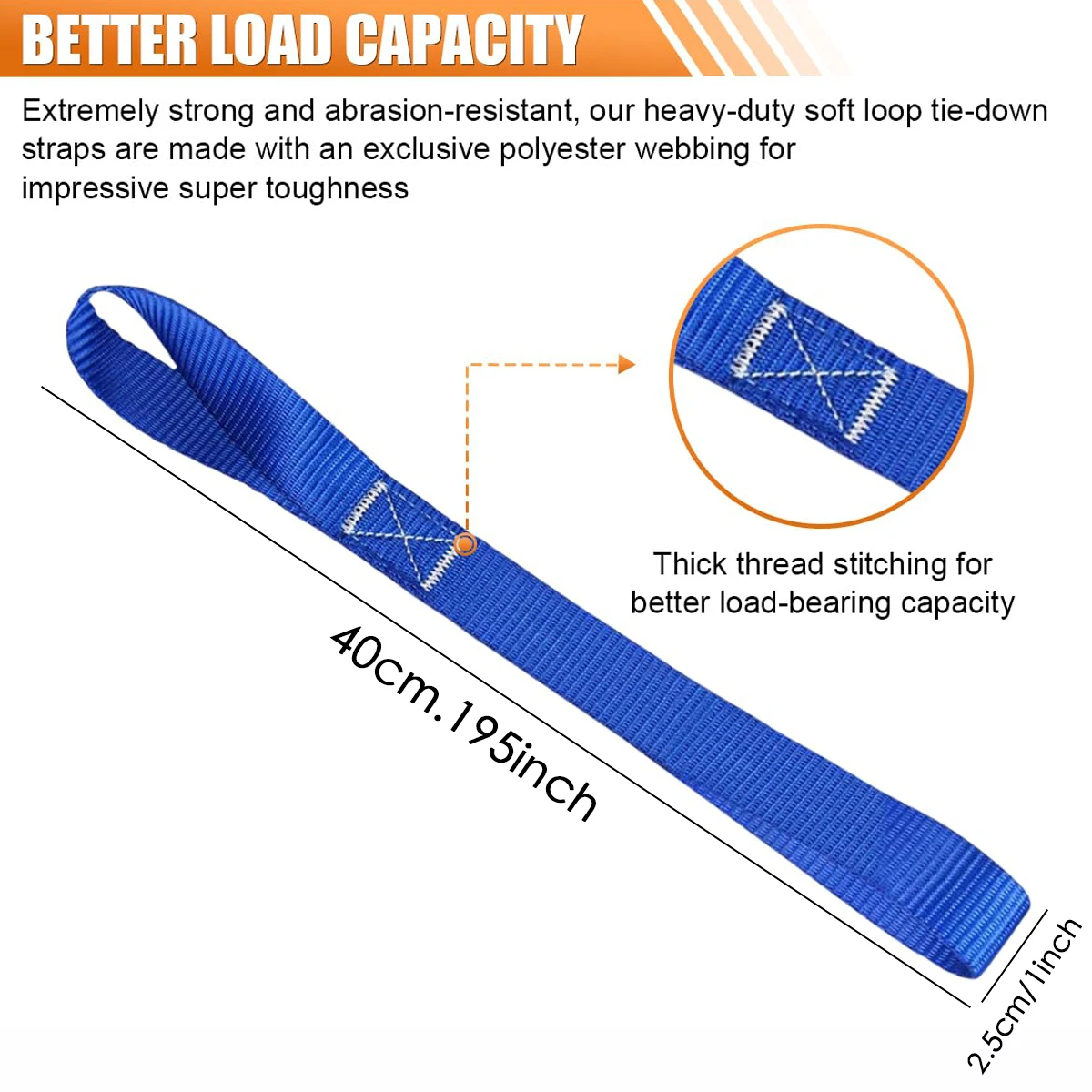 Heavy-Duty Soft Loop Tie Down Straps for Securing Cargo - 6 Pack, 15.9 inch