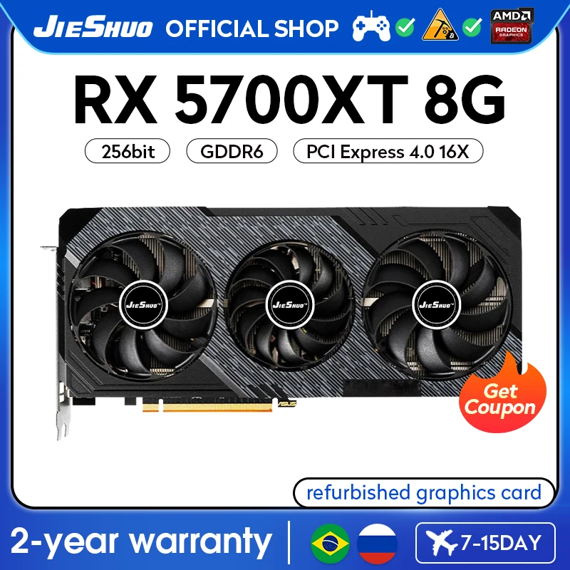 JIESHUO RX 5700XT 8GB 2560SP GAMING OC Gaming grafische kaart GDDR6 PCI E4.0 256bit rx 5700 xt 8g Desktop computer Video Office