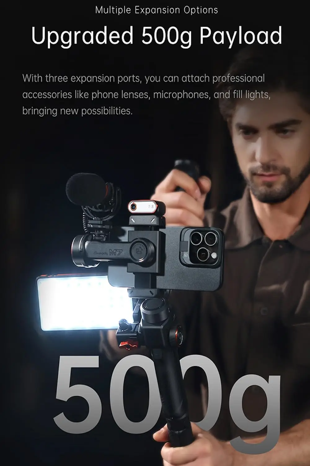 Hohem M7 iSteady M7 Smartphone Gimbal AI Tracker Fill Light Detachable Control Screen Extension Rod For iPhone YouTube