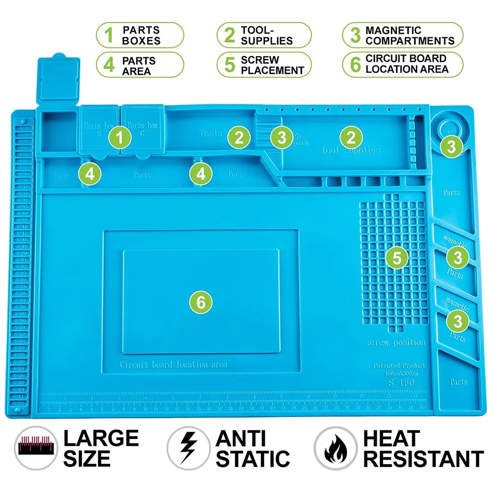 Electronic repair pad soldering station mat soldering work mat ESD Heat Resistant 932℉ Soldering Mat Job Tools Computer Phone Repair Kit Working Repair Pad Heatresistant Maintenance Platform