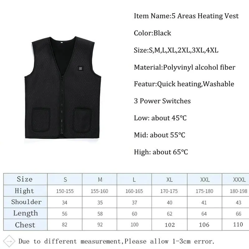 Heated jacket Five Areas Heated USB Infrared Heating Vest Winter Men Women Outdoor Sports Skiing Hiking Fishing Washable