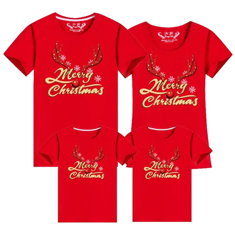 thumbnail image 1 of Camisetas suaves de algodón navideñas a la moda, camisetas familiares a juego, ropa con estampado de Papá Noel, camisetas para parejas, conjuntos familiares para papá, mamá e hija, 1 of 5