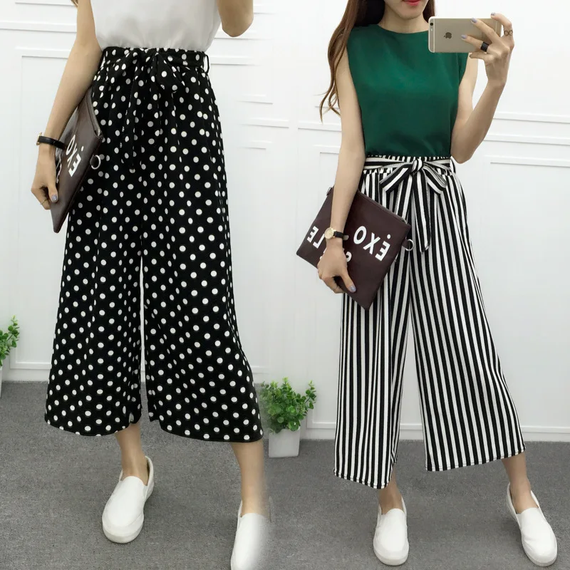 

Women Ladies Vintage Loose High Waist Long Trousers Summer Elegant Casual Palazzo Female Striped Pants Wide Leg Pants pantalones