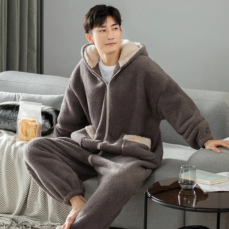 Mens Winter Fluffy Pajamas Onesies Super Warm Homewear Plush Sleepwear Thermal Thickened Adult Onesie Loose Cute Clothes for Man