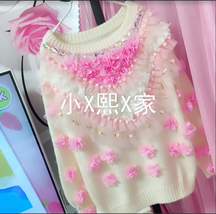 

Свитер женский Зимний вязаный крючком Топ ручной работы с цветами вишни Модный Универсальный женский шерстяной пиджак с длинным рукавом свитера 2024