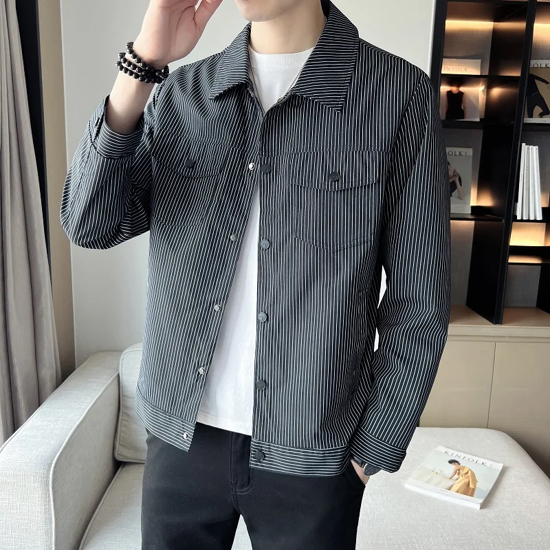 

2023 Spring and Autumn New Men's Fashion Casual Stripe Jacket Men's Classic Versatile Slim Size High Quality Jacket V127