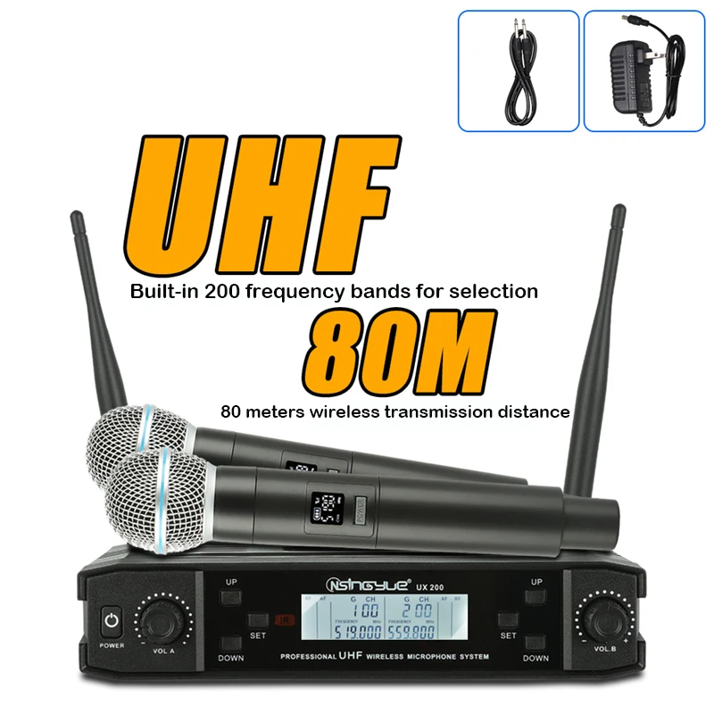 

Wireless Microphone for Karaoke UHF 2 Channel Dual Microphone System for Party Church Home Professional Handheld Mic