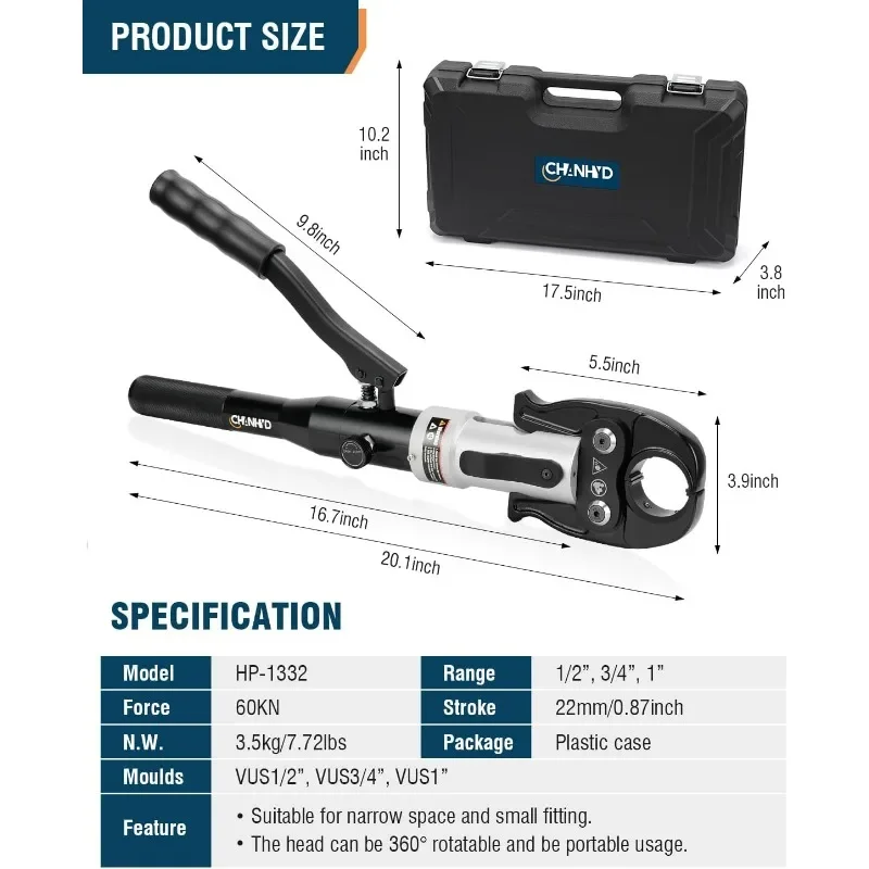 home. Hydraulic Copper Tube Fittings 1/2, 3/4, 1" Press Crimping Tool Kit Pex Pipe Crimper Pressing Pliers Stainless PEX Press 4
