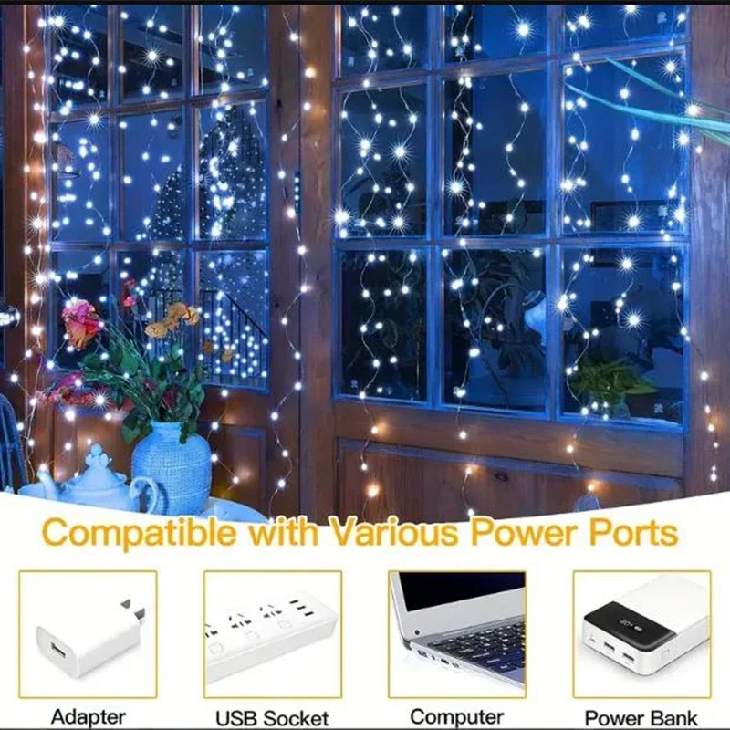 Curtains Lights Outdoor Courtyard LED Decoration Festival Rainbow Flashing Waterproof Garden Villa Star Lights 6