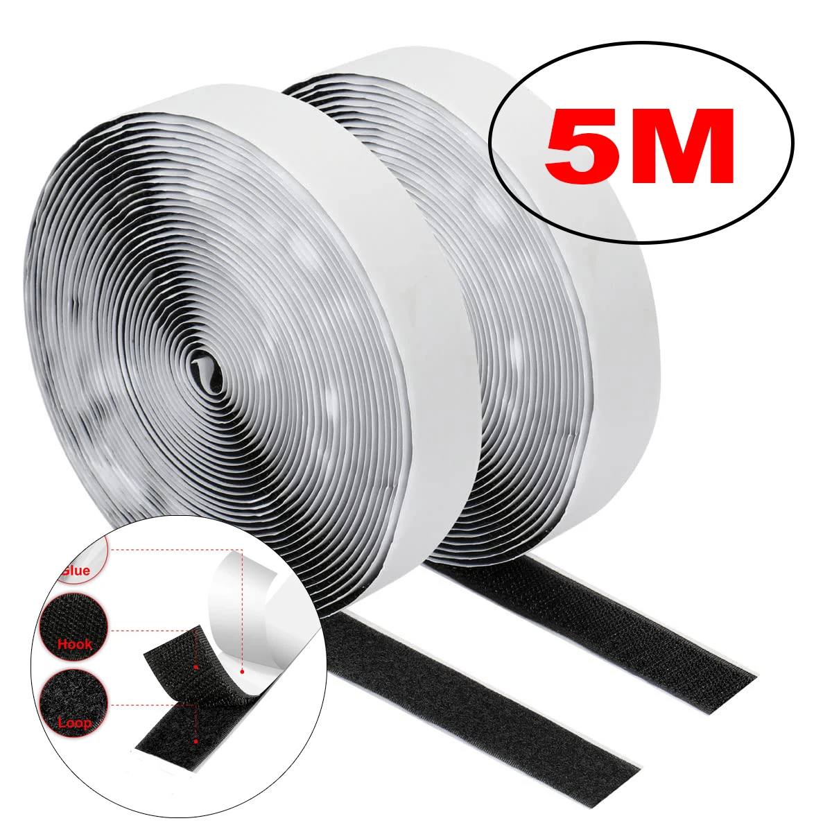 Self-Adhesive Hook and Loop Tape Fastener - Heavy-Duty Double-Sided Velcro Roll