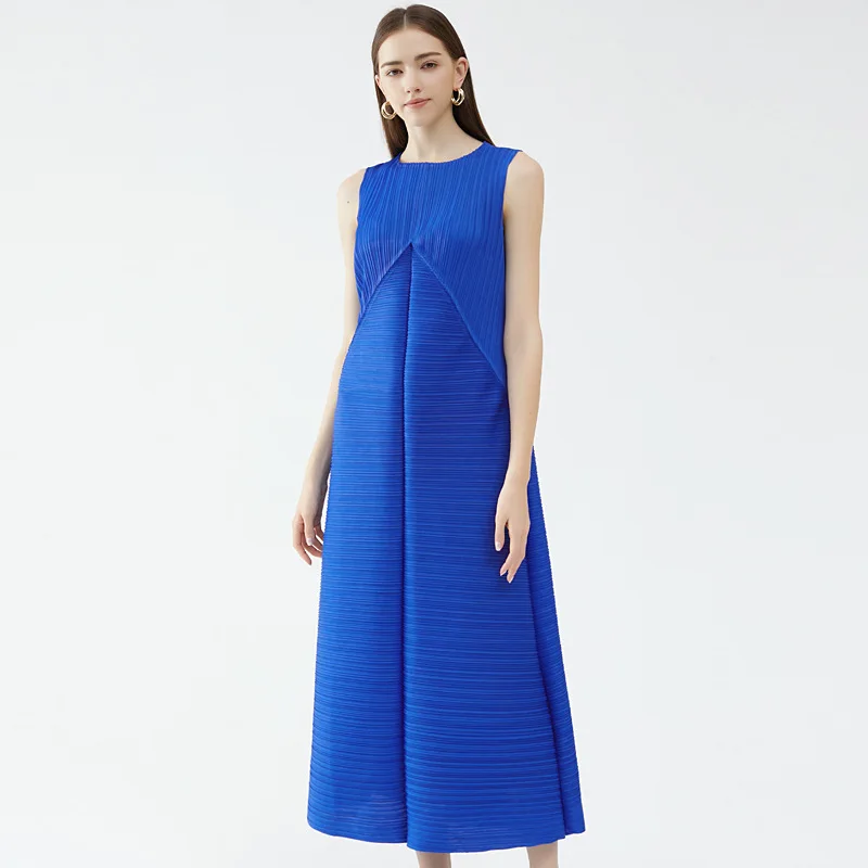 

Женское плиссированное платье без рукавов, повседневное однотонное Плиссированное длинное эластичное платье без рукавов, лето 2023