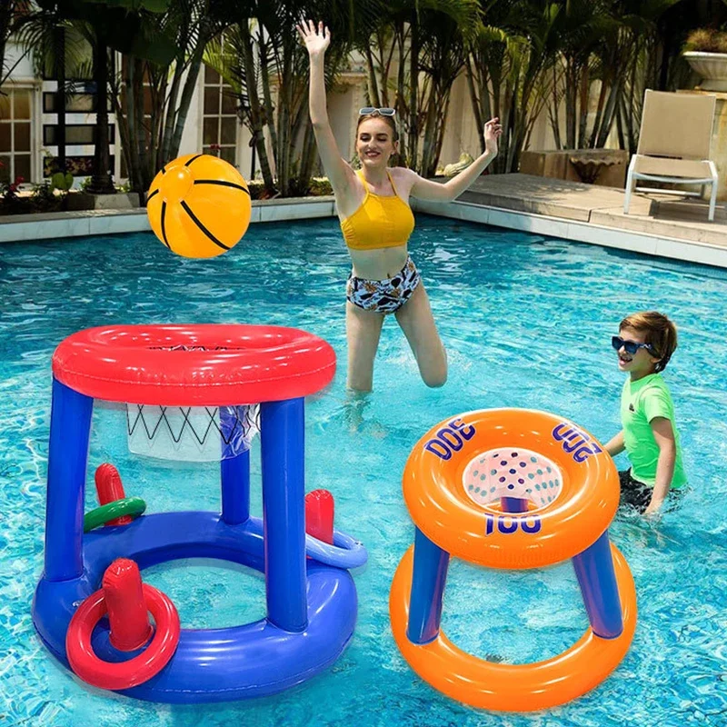 Floating Basketball Hoop Inflatable Ring Throwing Ferrule Game Interactive Water Sport Toy Party Favor Beach Fun Pool Accessorie