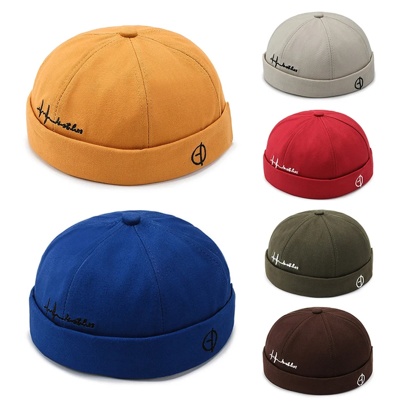Skullies Beanies Fashion Beanies Fashion Men Docker Cap Brimless Skullies Cap Beanie Hat Soft Top Hats Hip Hop Hats Adjustable Vintage Solid Color Street Caps