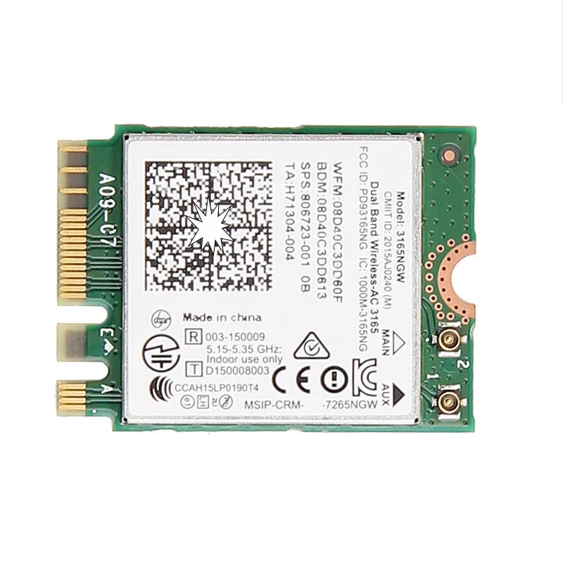 듀얼 밴드 무선 AC 인텔 3165 NGFF 802.11ac 와이파이 3165NGW M.2 WLAN 카드, 블루투스 4.0 M2, 2.4G, 5Ghz, 433Mbps