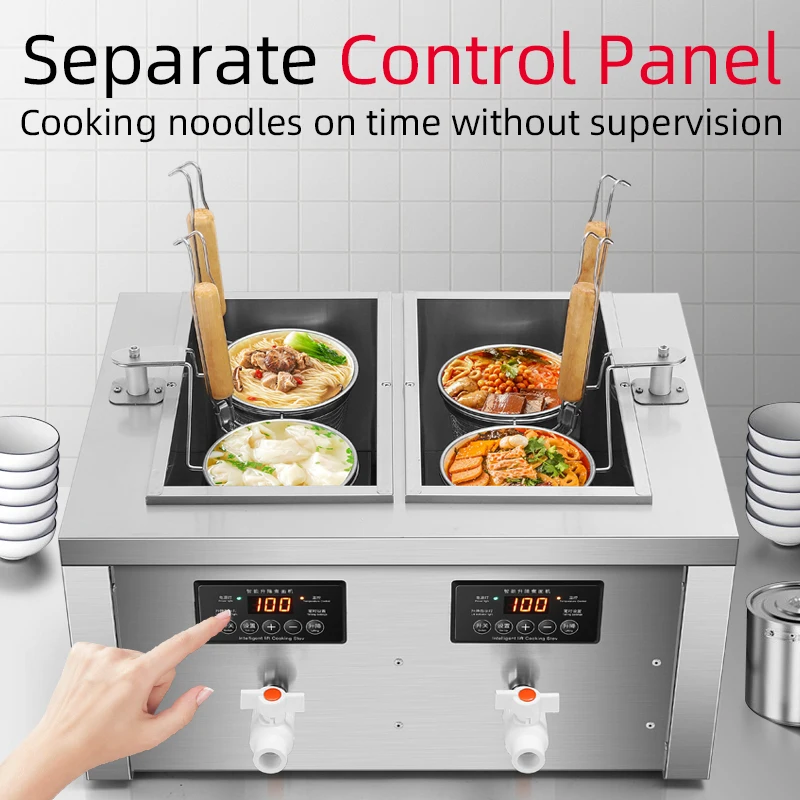 Commerical Boiler Stove Electric Automatic Lifting 2/4/6 Head Pasta Cooker Noodle Cooking Machine