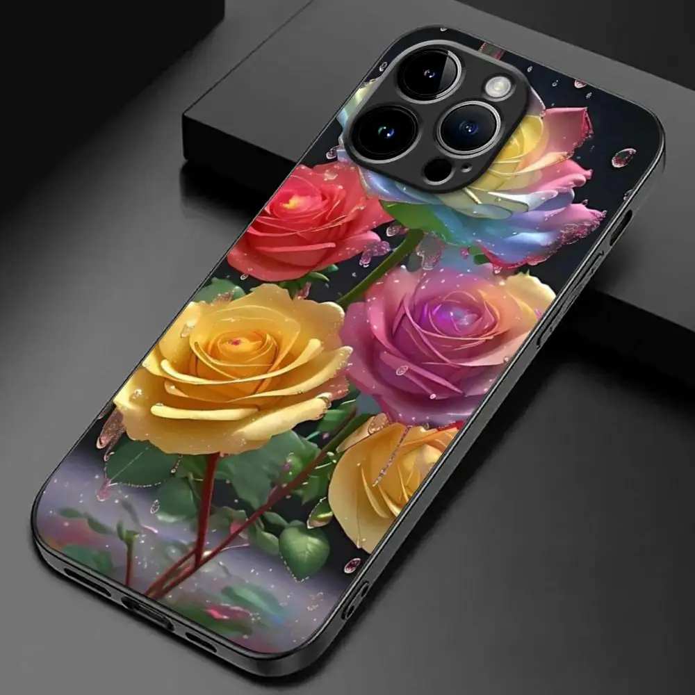 Beauty Flowers Leaves Phone Case For iPhone 15 14 13 12 11 X XR XS XSMAX 8 7 Plus Mini Pro Max Soft Black Phone Cover