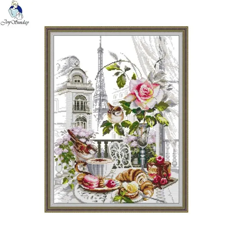 Joy Sunday Print Cross Stitch Kit DIY French Breakfast and Flowers ...