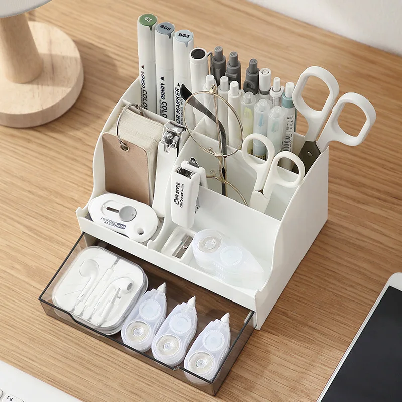 Desktop Stationery Storage Box Desk Organizer with Drawer for School Office Accessories Skin Care Products Dresser Makeup Rack