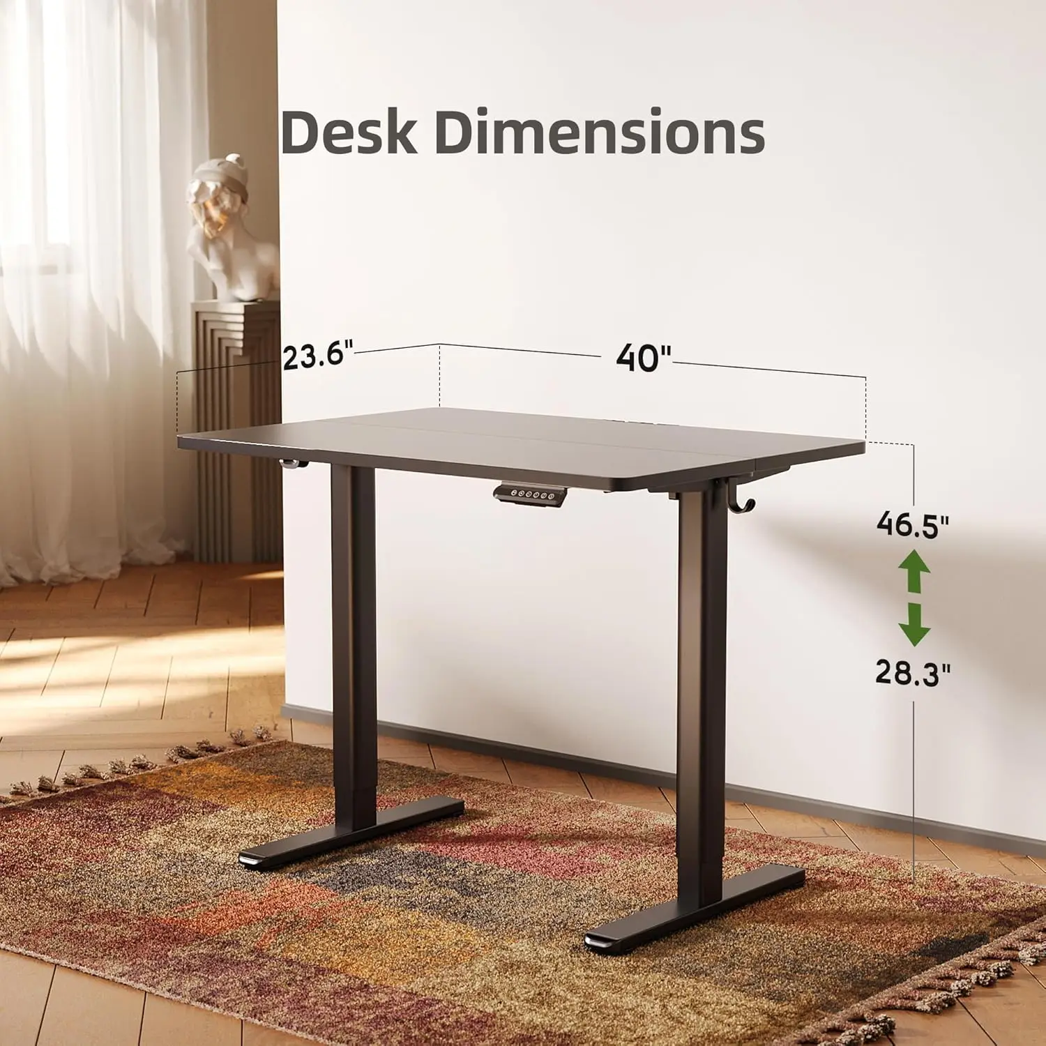 "versatile electric desk for home office: adjustable height 40" x 24" standing desk with 3-position memory"