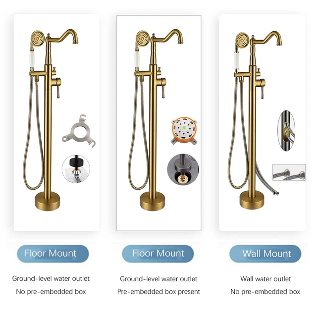 ก๊อกน้ำอ่างอาบน้ำแบบตั้งพื้นทองเหลือง OXG พร้อมฝักบัวแบบมือถือ ก๊อกน้ำห้องน้ำแบบติดผนัง/ตั้งพื้น 4