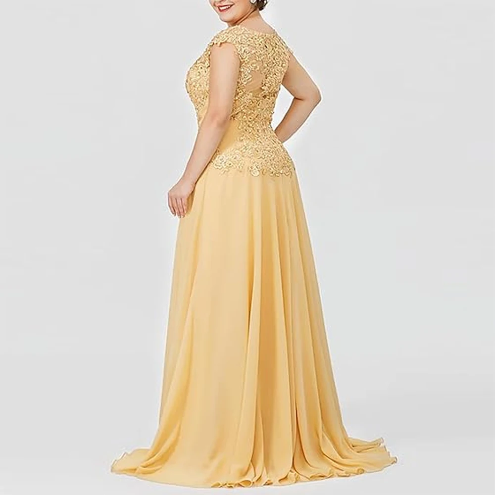 Cap Sleeves Mother of The Bride Dresses A Line Formal Evening Gown Applique Lace Wedding Guest Dress Scoop Neck
