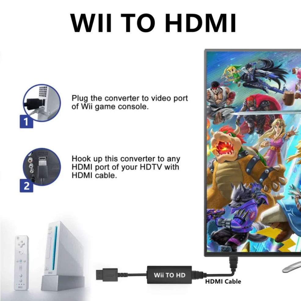 HD 1080p Wii To HDMI-compatible Converter Adapter Full HD 1080p 720p Wii to HDMI