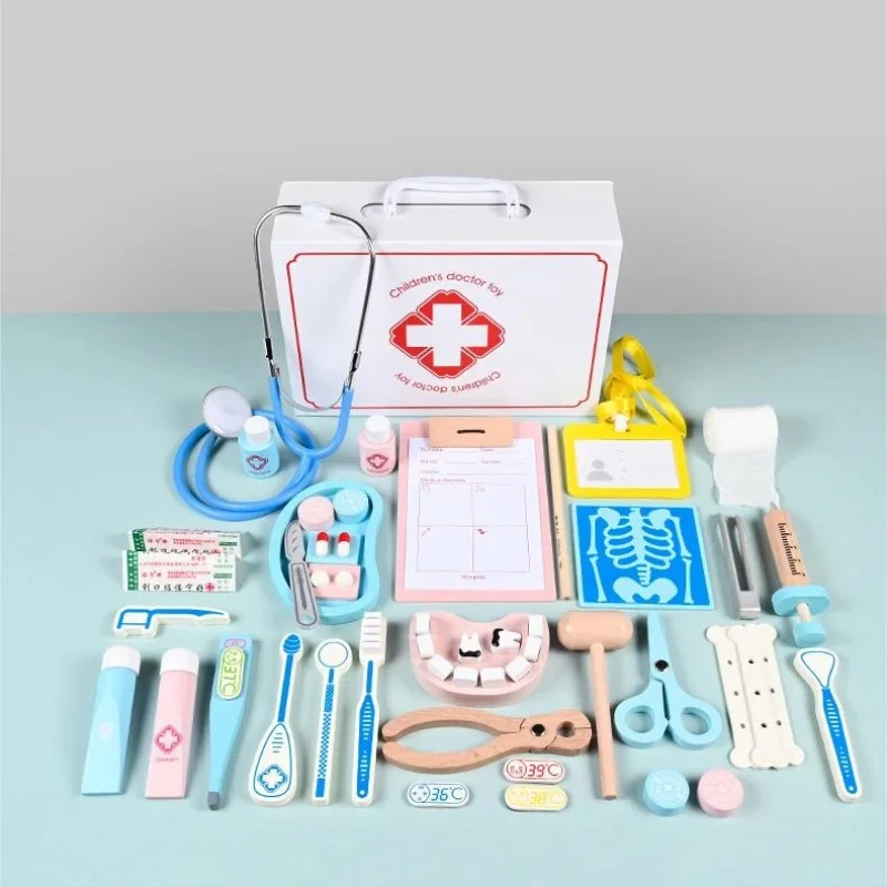 Wooden Pretend Play Doctor Toys For Kids Veterinarian Role-playing Medical Educational Toy Simulation Medicine Chest Set Gift 5