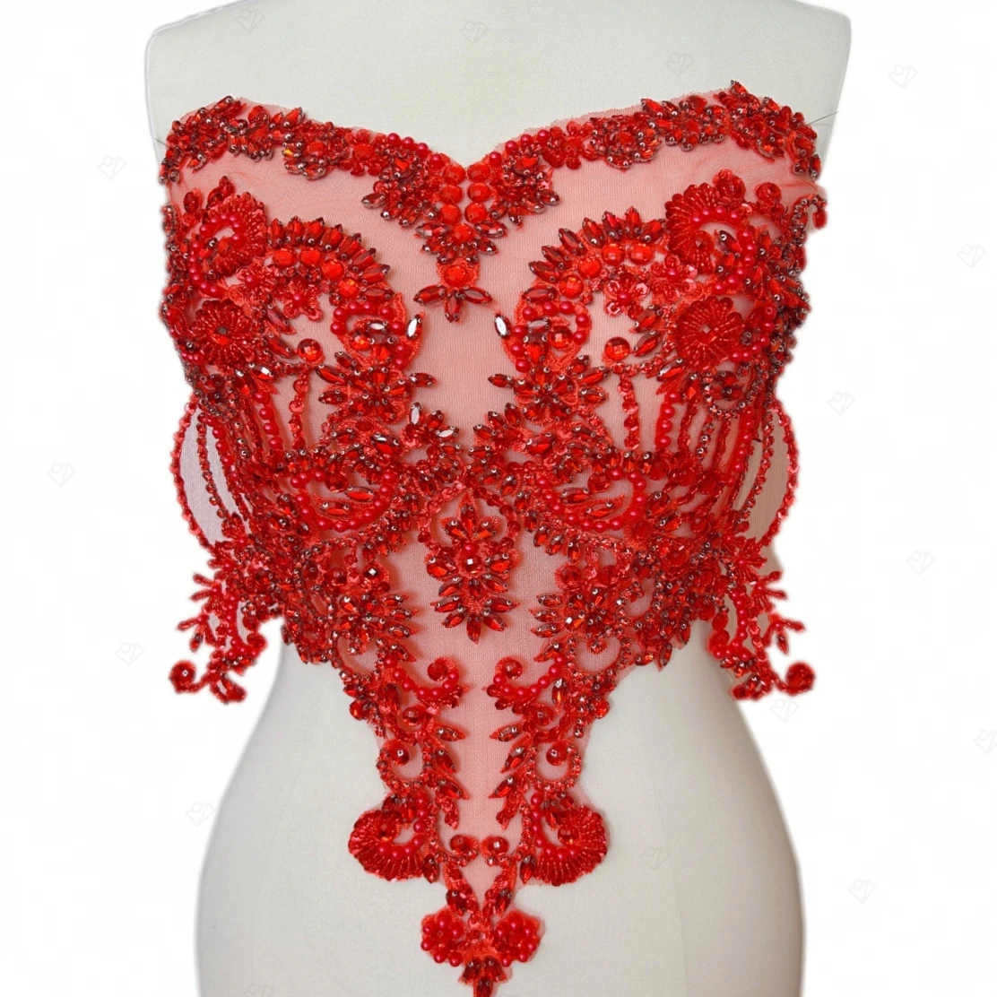 Coppia di applicazioni di strass blu pallido - Toppa floreale in cristallo con perline fatte a mano per abito da sposa, abito haute couture, costume da ballo - Italia