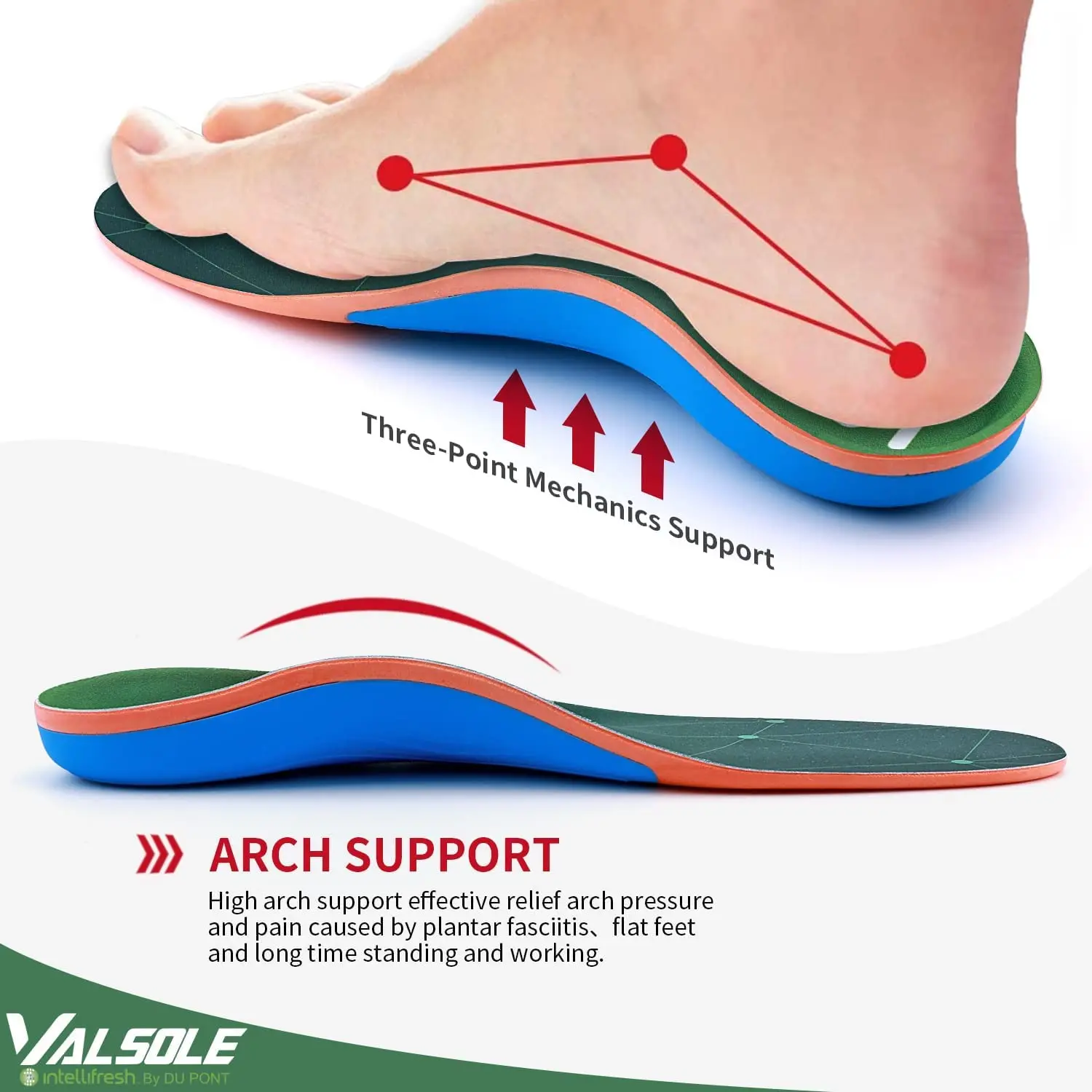 VALSOLE Plantar Fasciitis Insoles Arch Support Shoe Inserts Gel Running Insoles For Flat Feet-Orthotics High Arch Boot Insoles