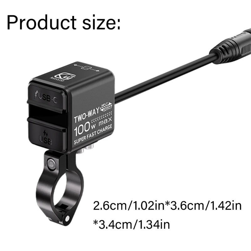 1 Set Motorcycle USB & Type C 2-Way Fast Charging Dustproof Motorbike Electric Bike Phone